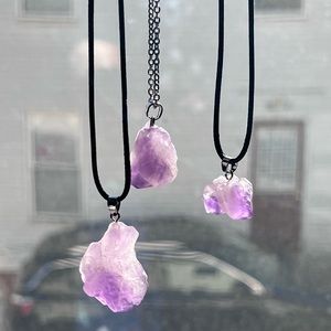 Amethyst Necklace Raw - Black Cord or Chain option 20”